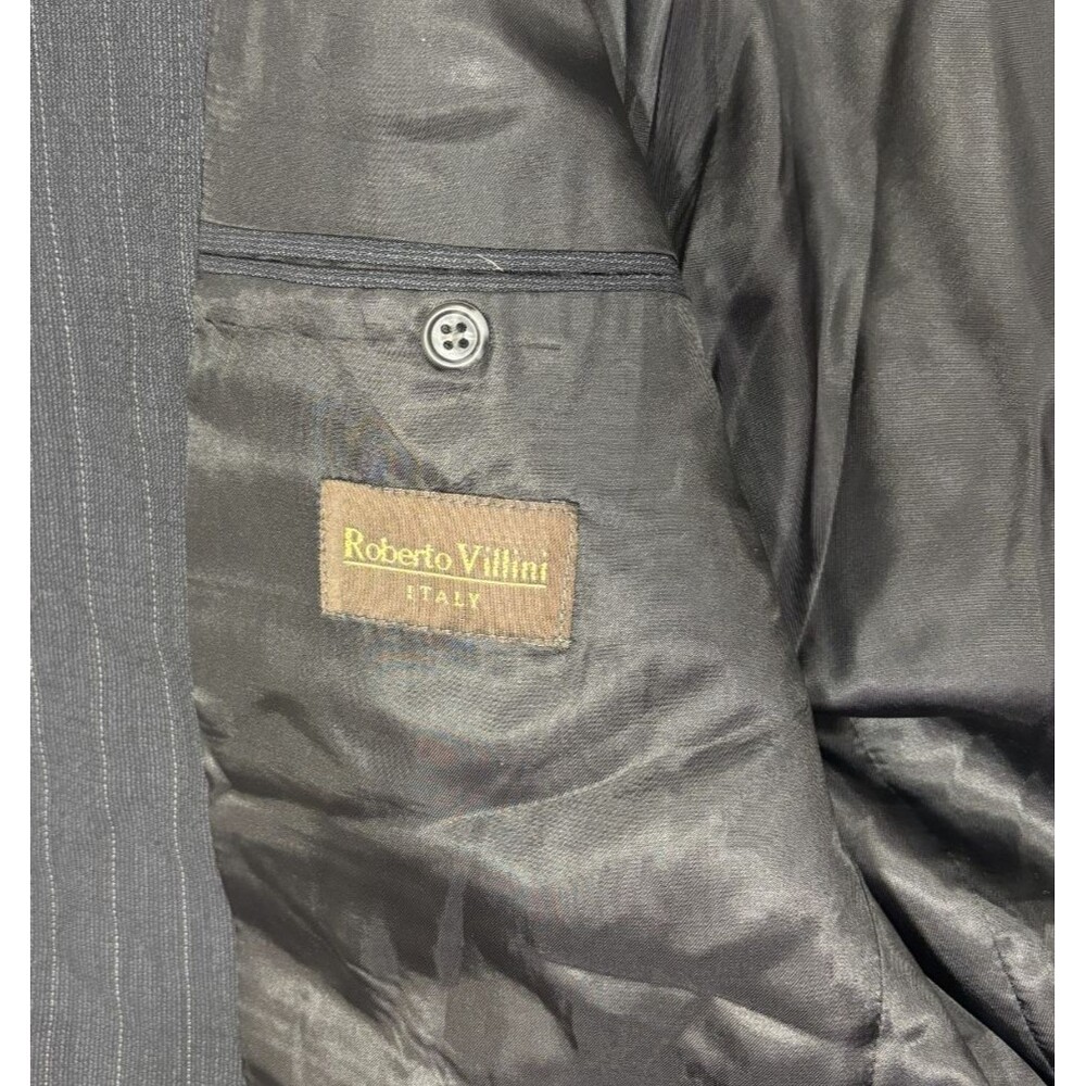 Vintage Roberto Villini Grey Wool Pinstripe Blazer 48R 3 Button Made in Italy - Picture 6 of 8